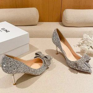 Rhinestone Bow High Heels